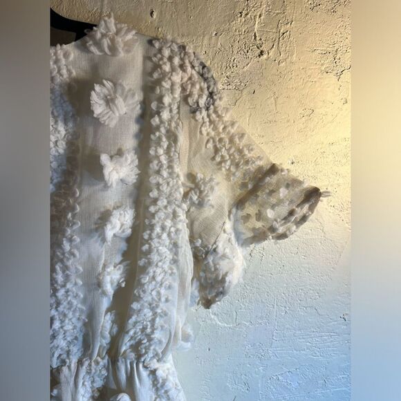 Dress by Vernacular, mini to knee, ivory cream with gorgeous floral poofs Medium - Picture 12 of 16